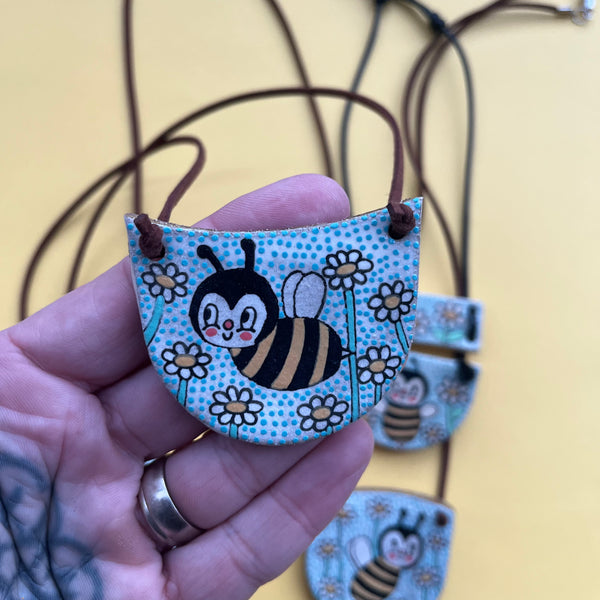 Ceramic Hand Built Necklace Bee