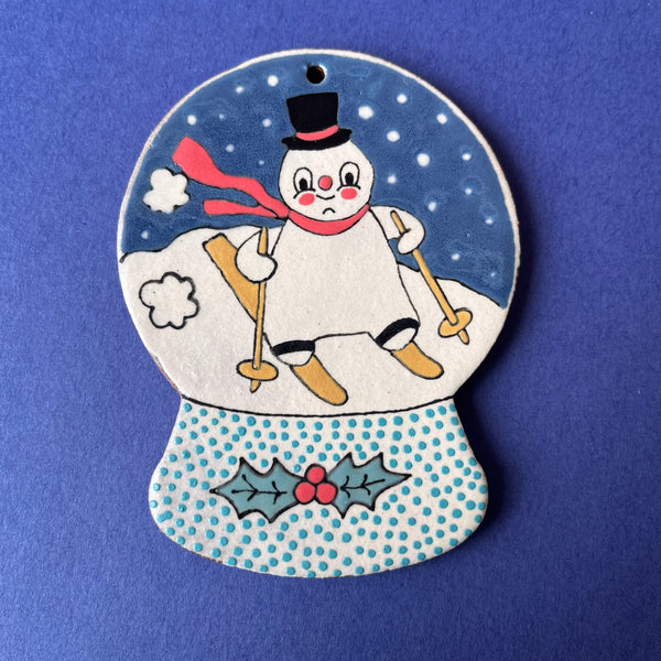 Ceramic Hand Built Snowman Snow Globe Ornament