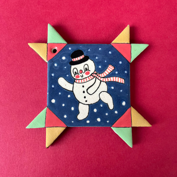 Ceramic Hand Built Quilt Square Ornament