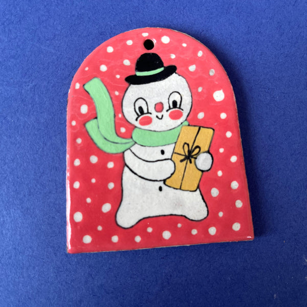 Ceramic Hand Built Snowman Ornament