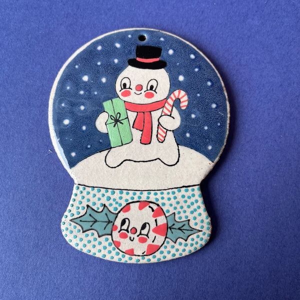 Ceramic Hand Built Snowman Snow Globe Ornament