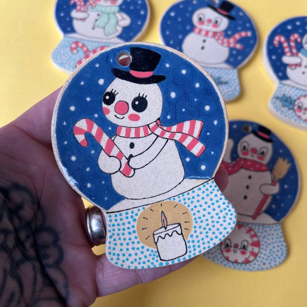 Ceramic Hand Built Snowman Snow Globe Ornament