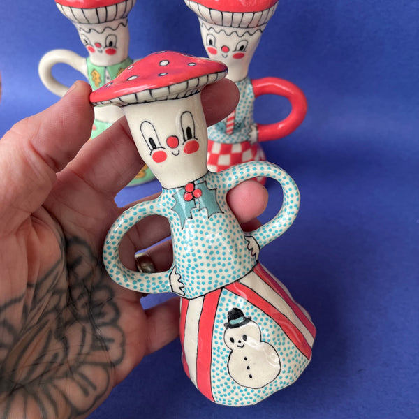 Ceramic Hand Built Oversized Mushroom Bell about 5-6"