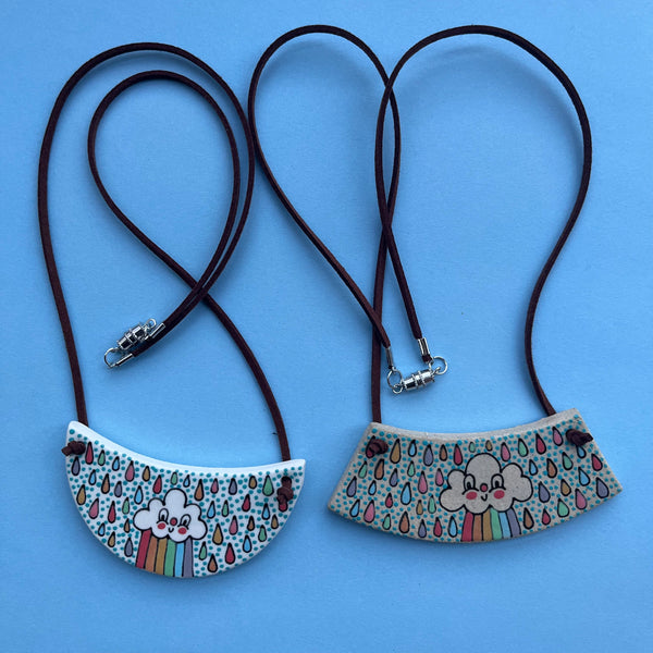 Ceramic Hand Built Necklace Rainbow Cloud
