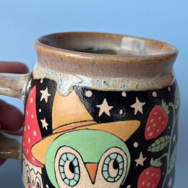 Ceramic Wheel Thrown Owl Mushroom Mug 11.5oz