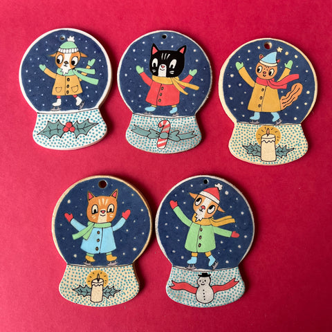 Ceramic Hand Built Ice Skater Snow Globe Ornament