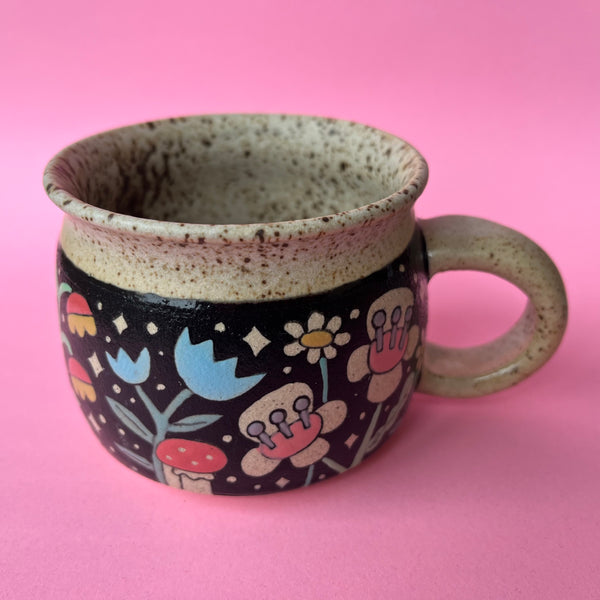 Ceramic Wheel Thrown Flower Mug 9oz