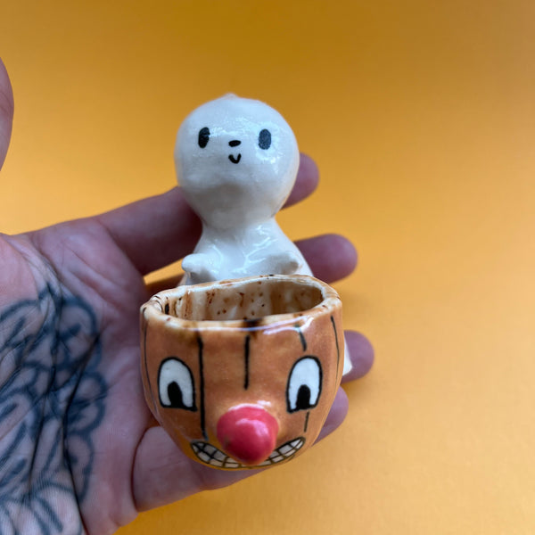 Ceramic Hand Built Ghost Pumpkin Figure
