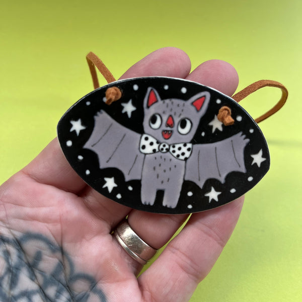 Ceramic Hand Built Necklace Happy Bat