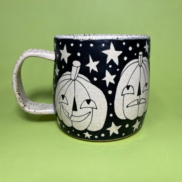 Ceramic Wheel Thrown Halloween Cat Mug 17oz