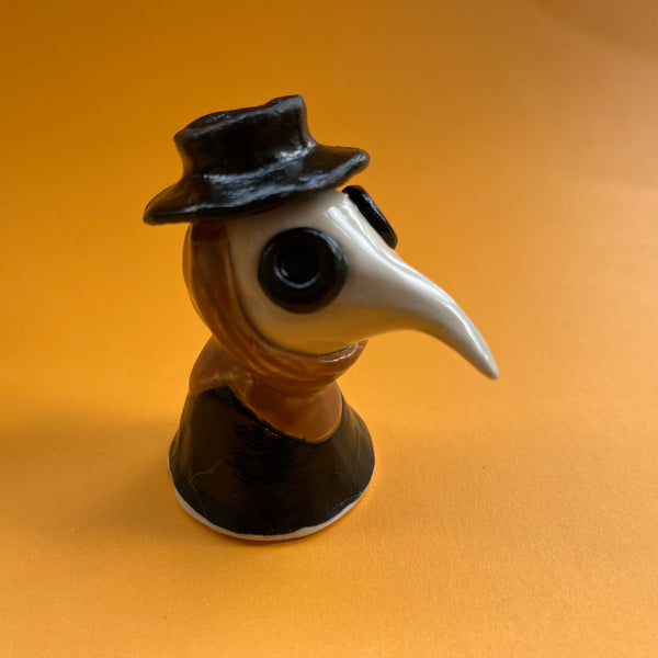 Ceramic Hand Built Devil Witch Vulture Haunted House Plague Doctor Bell