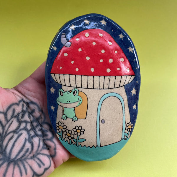 Ceramic Hand Built Frog House Wall Hanging