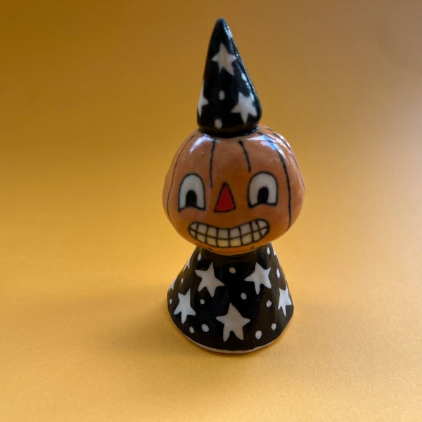 Ceramic Hand Built Candy Corn Pumpkin Bell