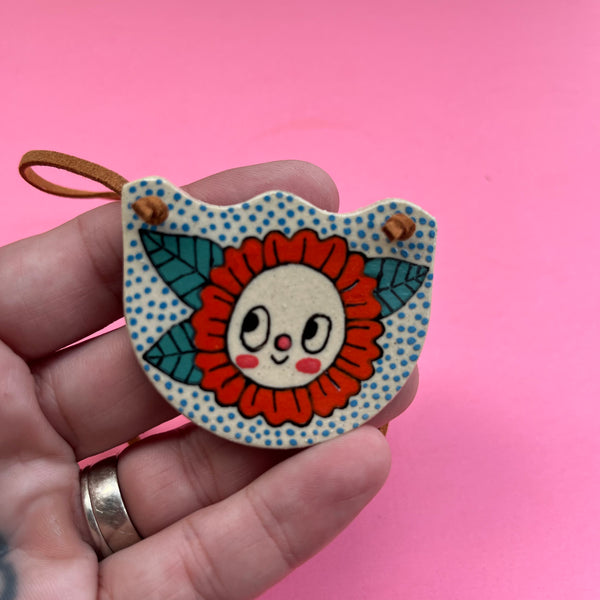 Ceramic Hand Built Necklace Happy Flower
