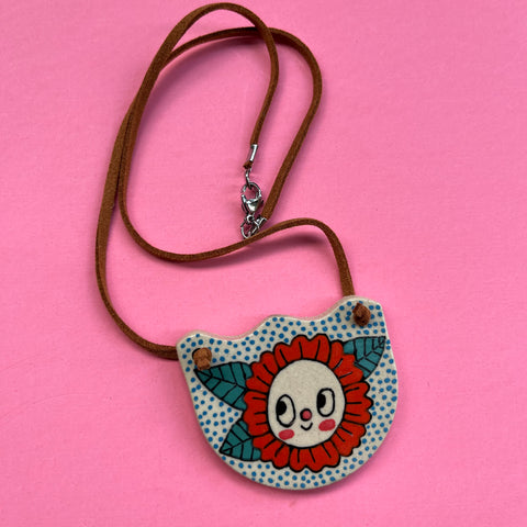 Ceramic Hand Built Necklace Happy Flower