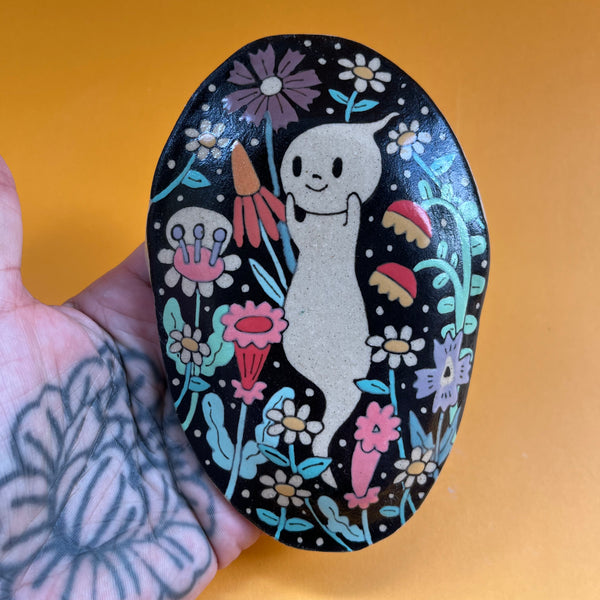 Ceramic Hand Built Ghost Flowers Wall Hanging
