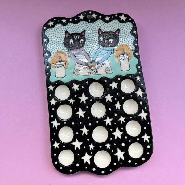 Ceramic Hand Built Paint Palette Ouija Cats