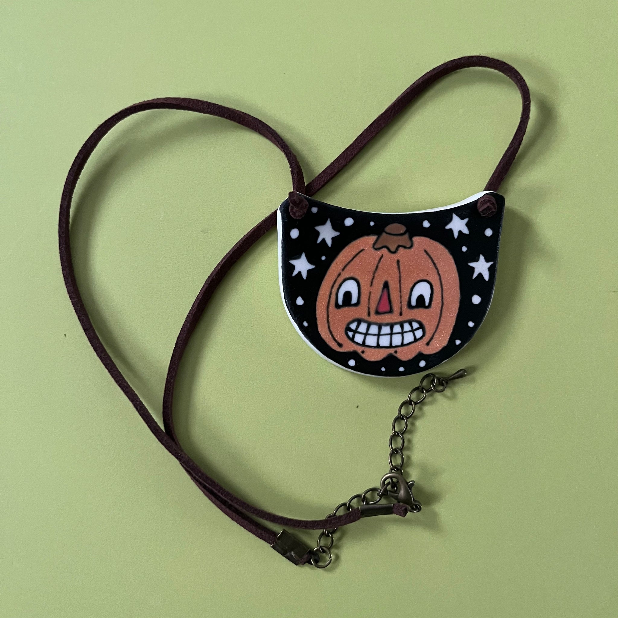 Ceramic Hand Built Necklace Pumpkin