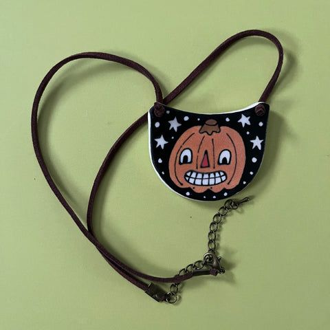 Ceramic Hand Built Necklace Pumpkin