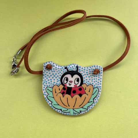 Ceramic Hand Built Necklace Happy Ladybug