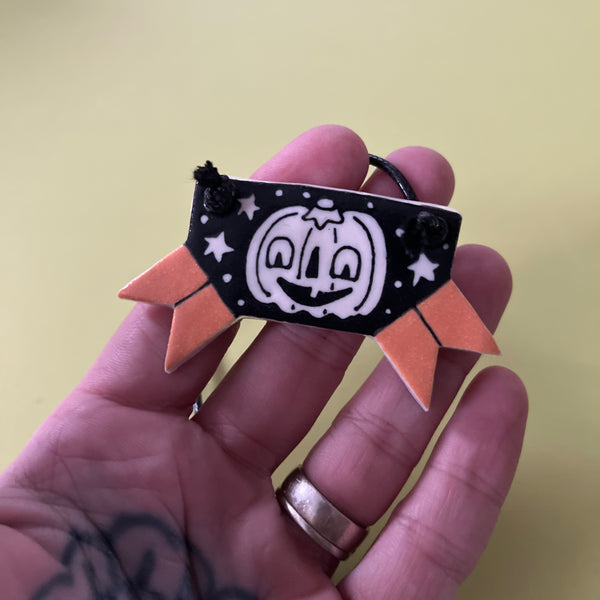 Ceramic Hand Built Necklace Pumpkin