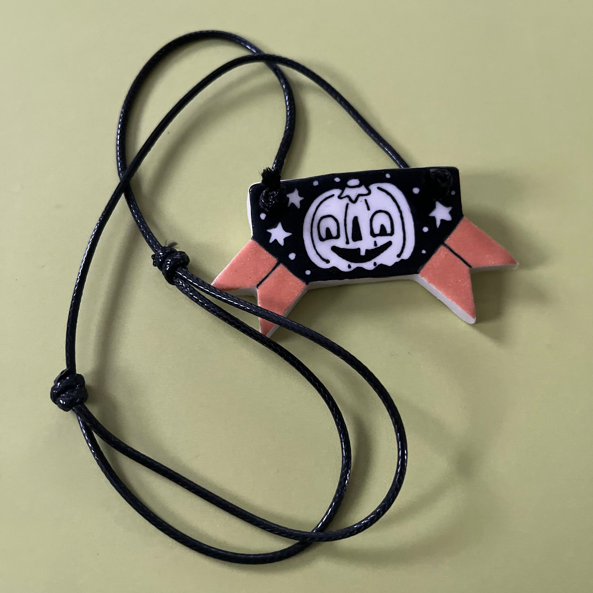 Ceramic Hand Built Necklace Pumpkin