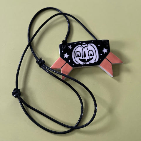 Ceramic Hand Built Necklace Pumpkin
