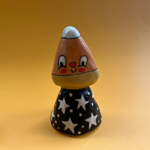 Ceramic Hand Built Candy Corn Pumpkin Bell