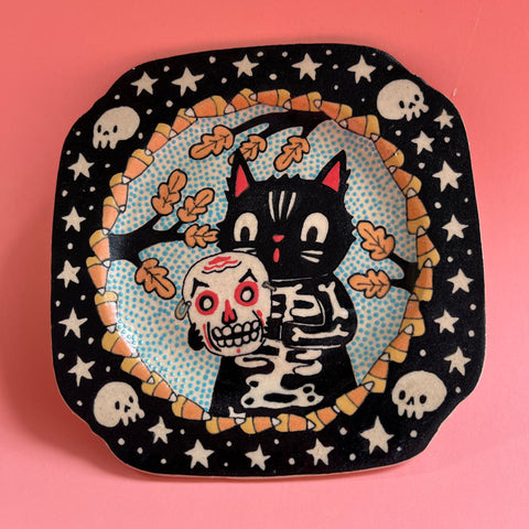 Ceramic Hand Built Halloween Cat Costume Plate