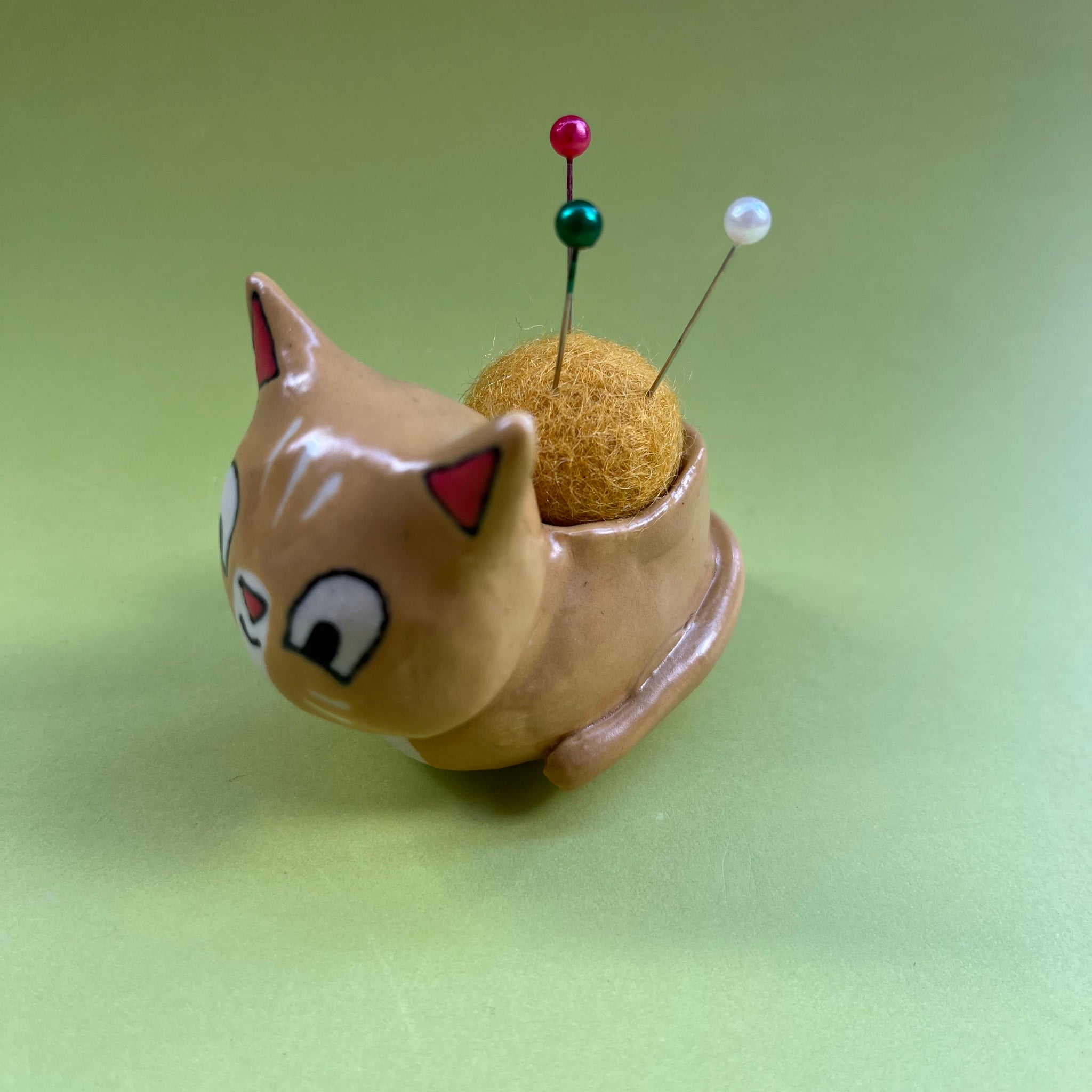 Ceramic Hand Built Cat Pin Cushion