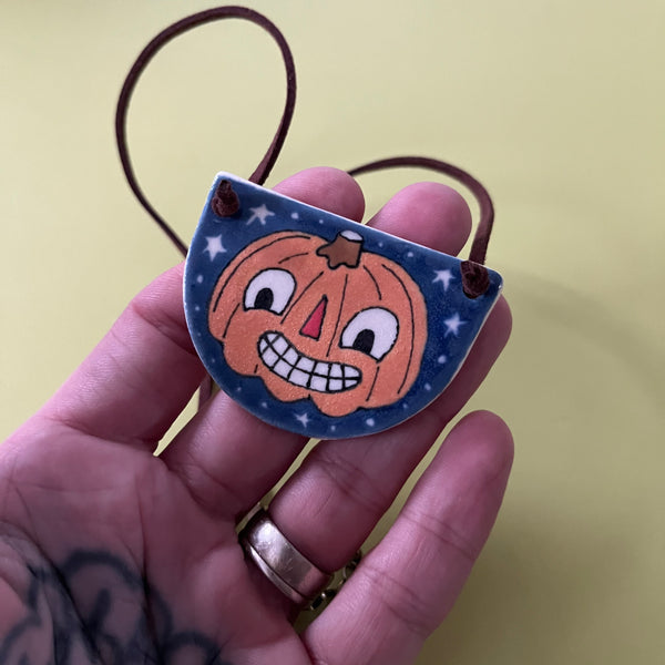 Ceramic Hand Built Necklace Pumpkin