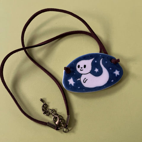 Ceramic Hand Built Necklace Ghost