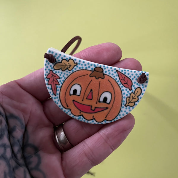 Ceramic Hand Built Necklace Fall Pumpkin