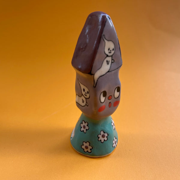 Ceramic Hand Built Devil Witch Vulture Haunted House Plague Doctor Bell