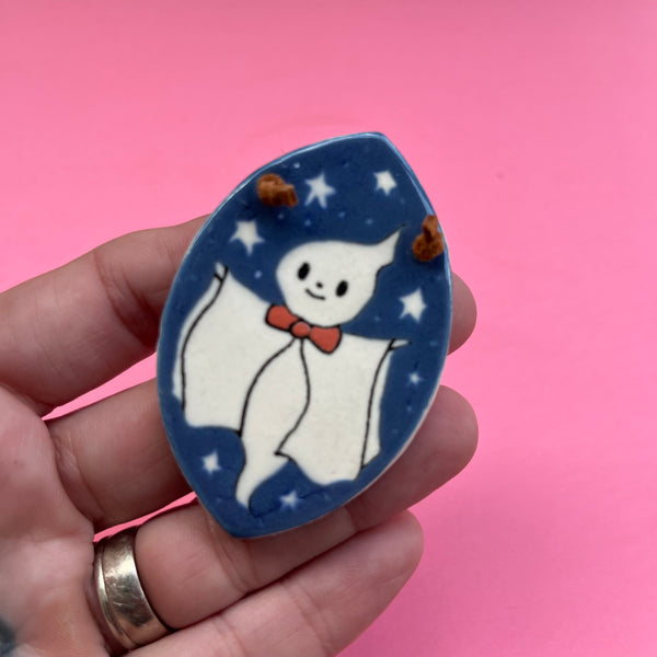 Ceramic Hand Built Necklace Happy Ghost