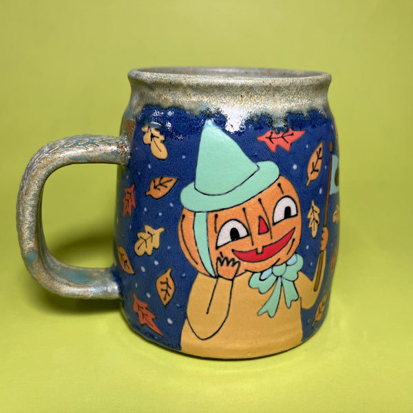 Ceramic Wheel Thrown Pumpkin Friends Mug 15oz