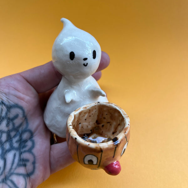 Ceramic Hand Built Ghost Pumpkin Figure