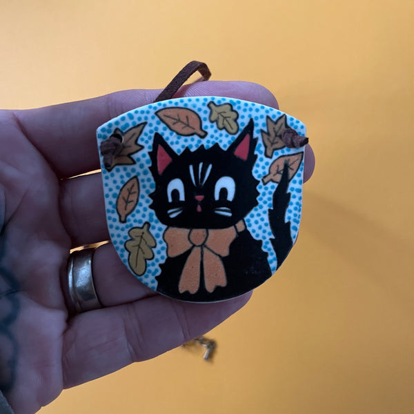 Ceramic Hand Built Necklace Fall Cat