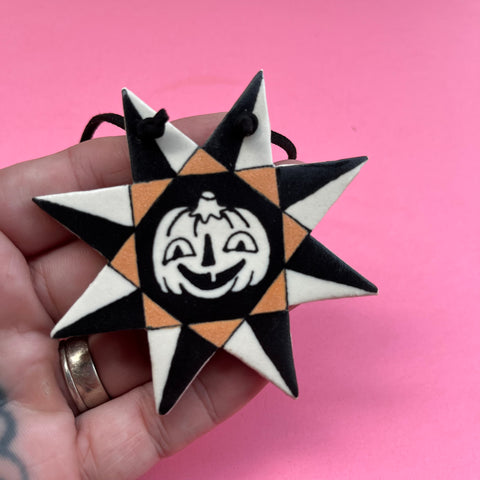 Ceramic Hand Built Necklace Happy Pumpkin