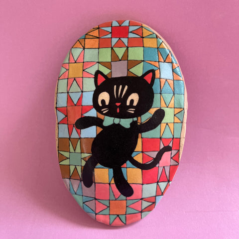 Ceramic Hand Built Quilt Cat Wall Hanging
