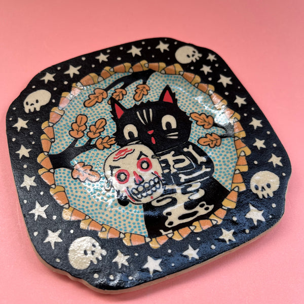 Ceramic Hand Built Halloween Cat Costume Plate