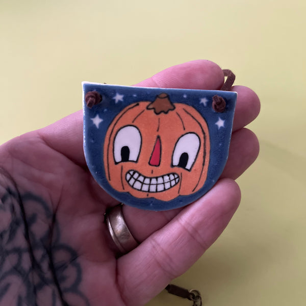 Ceramic Hand Built Necklace Pumpkin