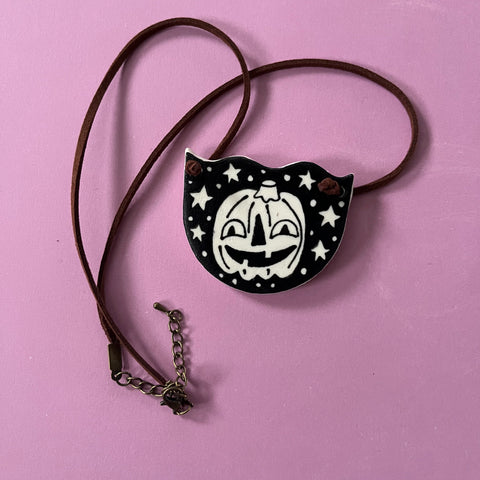 Ceramic Hand Built Necklace Pumpkin