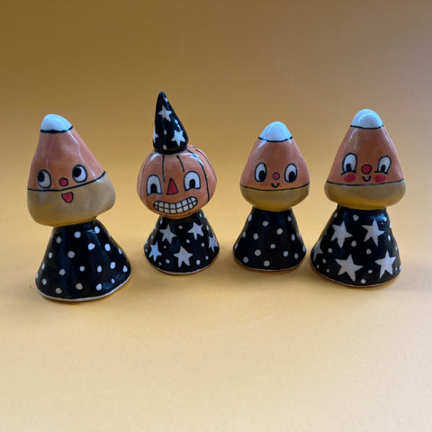 Ceramic Hand Built Candy Corn Pumpkin Bell
