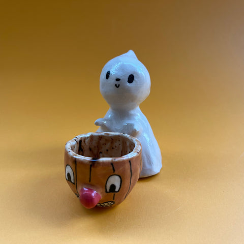 Ceramic Hand Built Ghost Pumpkin Figure