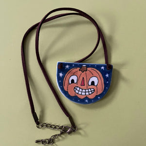 Ceramic Hand Built Necklace Pumpkin