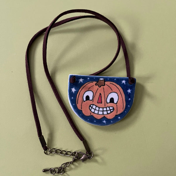 Ceramic Hand Built Necklace Pumpkin