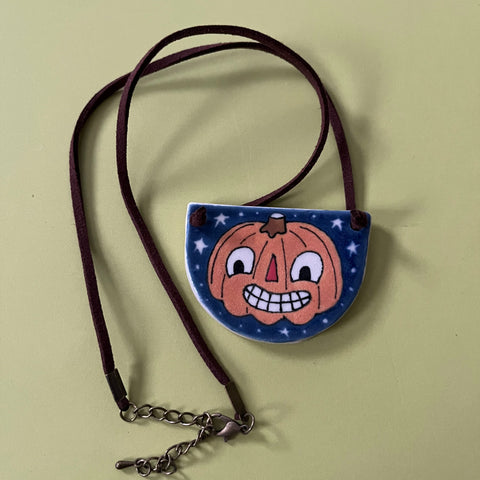 Ceramic Hand Built Necklace Pumpkin