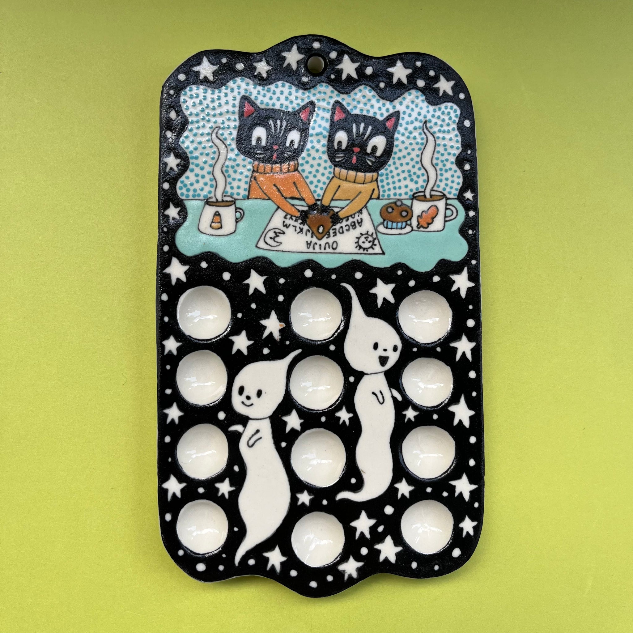Ceramic Hand Built Paint Palette Ouija Cats