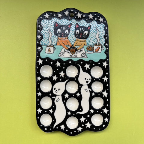 Ceramic Hand Built Paint Palette Ouija Cats